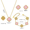 Wholesale Women's Diamond Geometric Versatile Fourleaf Flower Bracelet And Necklace Set In Titanium Steel With Vacuum Plating