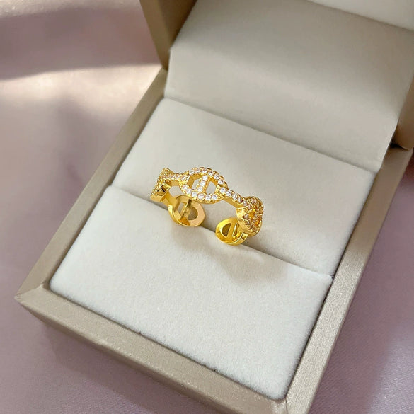 Wholesale Women's Diamond Pig Nose Open Ring With Crown Pattern Made Of Brass And Cartoon Style