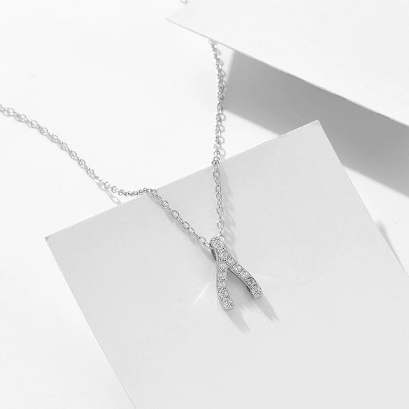 Wholesale Women's Diamondembedded Geometric Herringbone Pendant Cross Chain Necklace S925 Sterling Silver