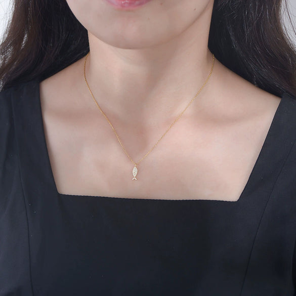 Wholesale Women's Diamondencrusted Animal Zodiac Fish Pendant Necklace In Sterling Silver With Cross Chain