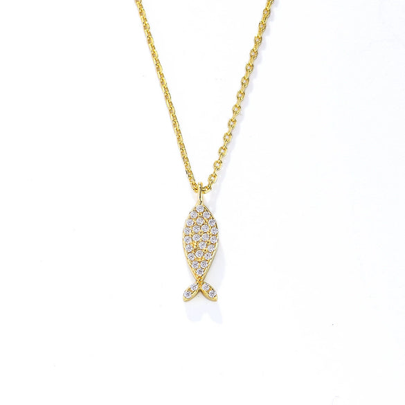 Wholesale Women's Diamondencrusted Animal Zodiac Fish Pendant Necklace In Sterling Silver With Cross Chain