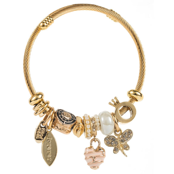 Wholesale Women's Diamondencrusted Geometric Butterfly Adjustable Bracelet Made Of Alloy Pearl And Stainless Steel