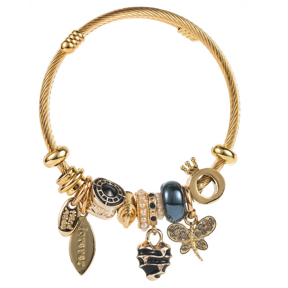 Wholesale Women's Diamondencrusted Geometric Butterfly Adjustable Bracelet Made Of Alloy Pearl And Stainless Steel