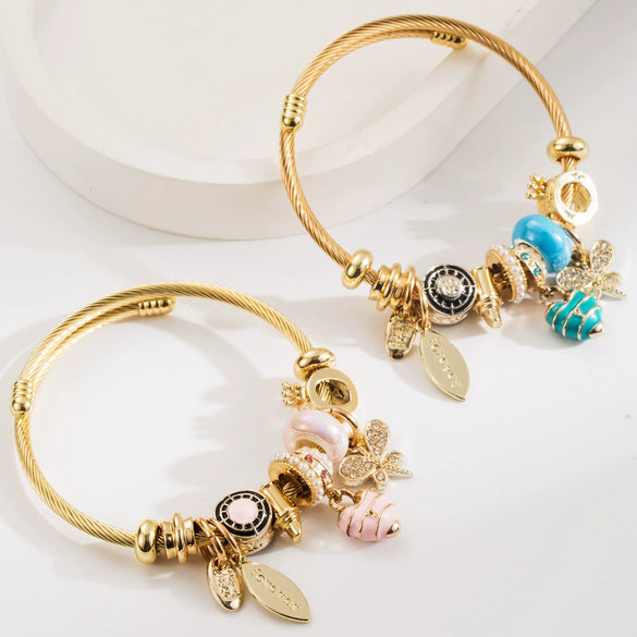 Wholesale Women's Diamondencrusted Geometric Butterfly Adjustable Bracelet Made Of Alloy Pearl And Stainless Steel