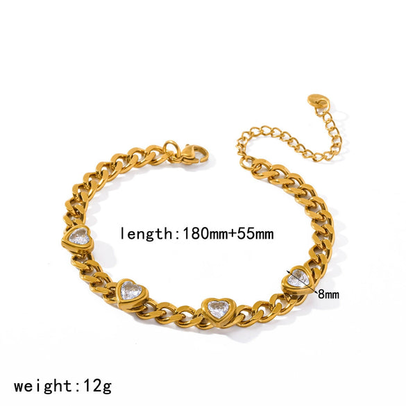 Wholesale Women's Diamondencrusted Love Jewelry Set Stainless Steel Cuban Chain Electroplated Bracelet Necklace Earrings Accessories