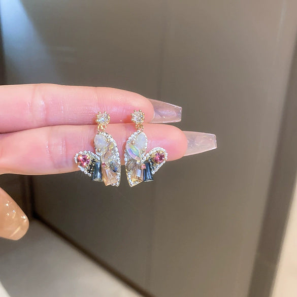 Wholesale Women's Diecast Silver Needle Blue Crystal Flower Pearl Earrings With Diamond Design And High Sense Style