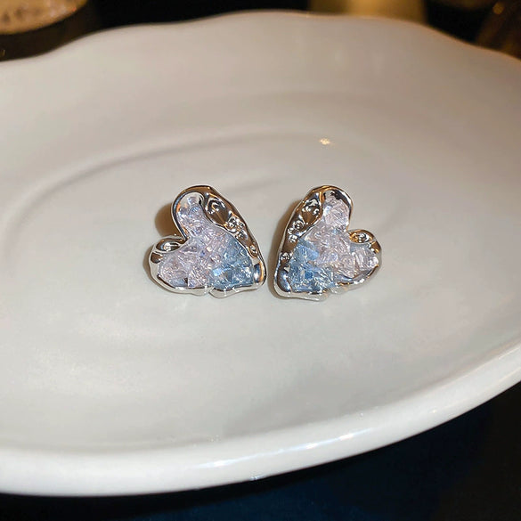 Wholesale Women's Diecast Silver Needle Blue Crystal Flower Pearl Earrings With Diamond Design And High Sense Style
