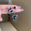 Wholesale Women's Diecast Silver Needle Blue Crystal Flower Pearl Earrings With Diamond Design And High Sense Style