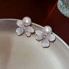 Wholesale Women's Diecast Silver Needle Blue Crystal Flower Pearl Earrings With Diamond Design And High Sense Style