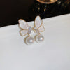 Wholesale Women's Diecast Silver Needle Blue Crystal Flower Pearl Earrings With Diamond Design And High Sense Style