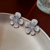 Wholesale Women's Diecast Silver Needle Blue Crystal Flower Pearl Earrings With Diamond Design And High Sense Style