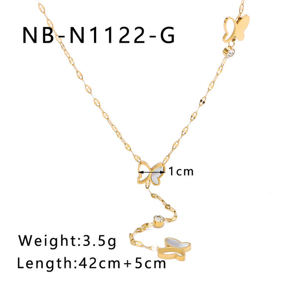 Wholesale Women's Distinctive Butterfly Inlaid Titanium Steel Clavicle Chain With Long Tail O Chain 18K Gold No Fading Electroplated In Furnace