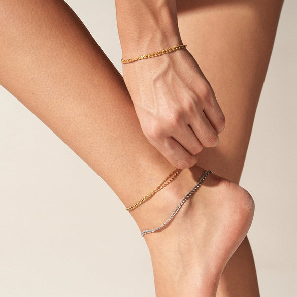 Wholesale Women's Double Chain Anklet Necklace Bracelet Suit With Cauliflower Chain And Rice Bead Chain Stainless Steel Electroplating Niche Geometric Joker Design