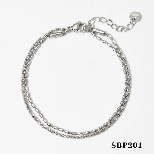 Wholesale Women's Double Chain Anklet Necklace Bracelet Suit With Cauliflower Chain And Rice Bead Chain Stainless Steel Electroplating Niche Geometric Joker Design