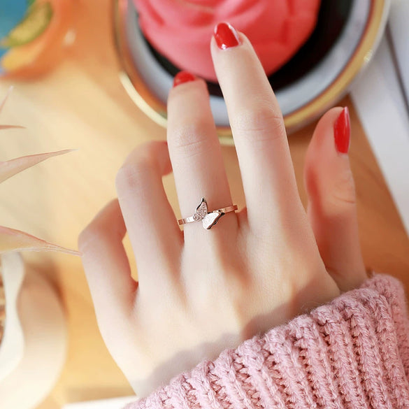 Wholesale Women's Double Frosted Electroplated Titanium Steel Butterfly Ring With Animal And Zodiac Patterns