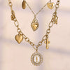 Wholesale Women's Double Layer Geometric Stainless Steel 18K Gold Plated Pendant Necklace With 5A Zircon