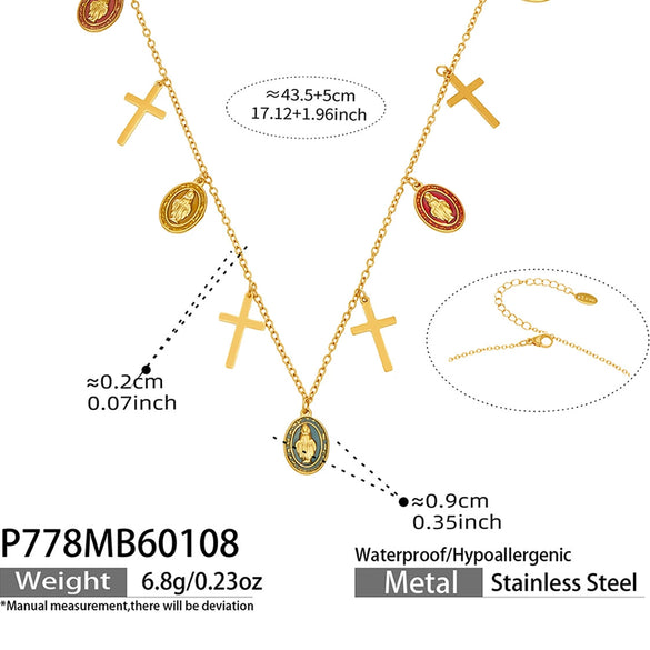 Wholesale Women's Double Layer Geometric Stainless Steel 18K Gold Plated Pendant Necklace With 5A Zircon