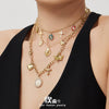 Wholesale Women's Double Layer Geometric Stainless Steel 18K Gold Plated Pendant Necklace With 5A Zircon