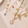 Wholesale Women's Double Layer Geometric Stainless Steel 18K Gold Plated Pendant Necklace With 5A Zircon