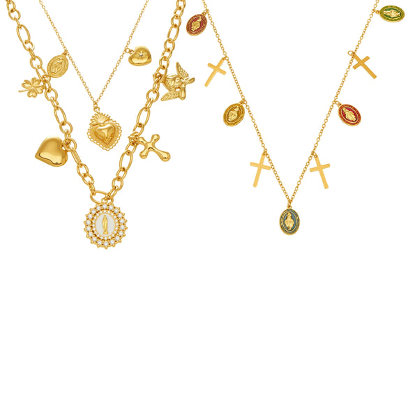 Wholesale Women's Double Layer Geometric Stainless Steel 18K Gold Plated Pendant Necklace With 5A Zircon