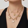 Wholesale Women's Double Layer Geometric Stainless Steel 18K Gold Plated Pendant Necklace With 5A Zircon