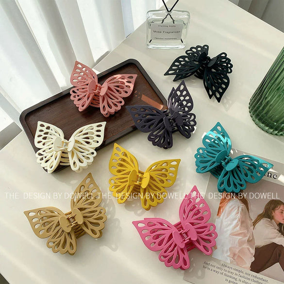 Wholesale Women's Double Layer Hollow Butterfly Hairpin With Shark Clip Plastic And Resin Handmade Headdress