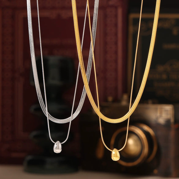 Wholesale Women's Double Layer Laminated Stainless Steel And Titanium Steel Geometric Necklace With Electroplating Design