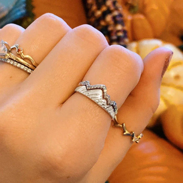 Wholesale Women's Double Layer Mountain Overlapped Zircon Ring 925 Sterling Silver Geometric Electroplated