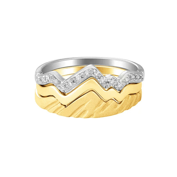 Wholesale Women's Double Layer Mountain Overlapped Zircon Ring 925 Sterling Silver Geometric Electroplated