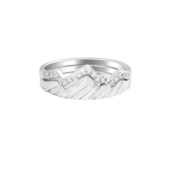 Wholesale Women's Double Layer Mountain Overlapped Zircon Ring 925 Sterling Silver Geometric Electroplated
