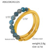 Wholesale Women's Double Layer Natural Stone Beaded Ring 316L Stainless Steel 18K Gold Plated Geometric Style