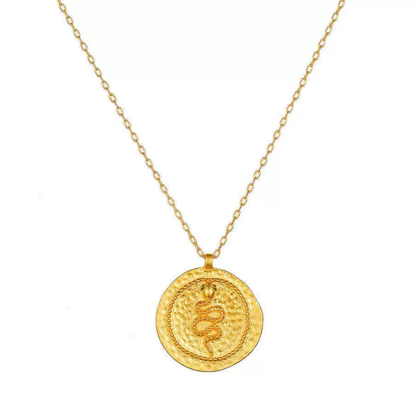 Wholesale Women's Double Layer Overlapping Sun Moon Devil's Eye Snake Necklace In Titanium Steel With Geometric Pattern And 18K True Gold Color Electroplated Finish