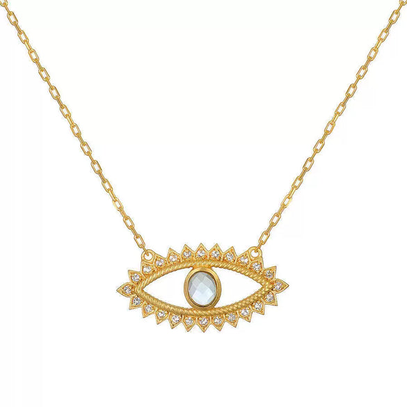 Wholesale Women's Double Layer Overlapping Sun Moon Devil's Eye Snake Necklace In Titanium Steel With Geometric Pattern And 18K True Gold Color Electroplated Finish