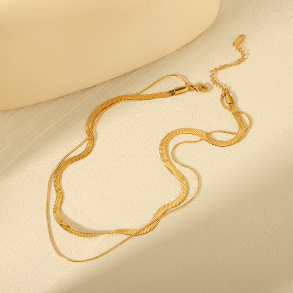 Wholesale Women's Double Layer Snake Bone Stainless Steel Necklace With Geometric Style And Electroplating