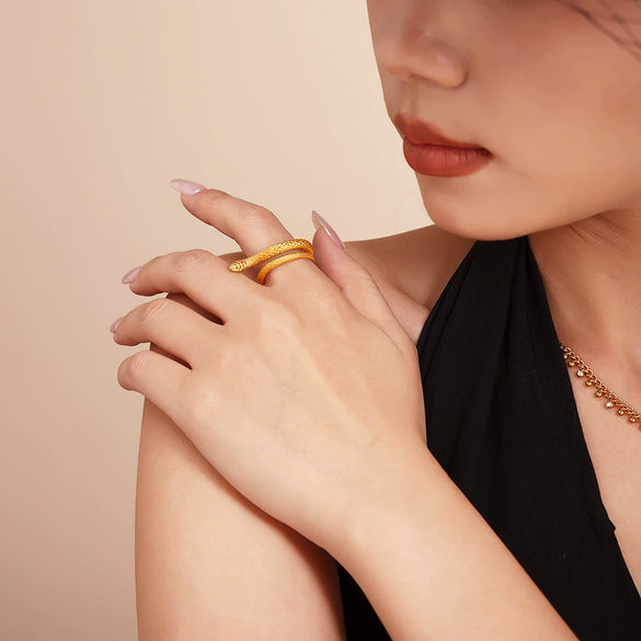 Wholesale Women's Double Layer Snake Ring 316L Stainless Steel 18K Gold Plated Geometric Animal Zodiac Hand Jewelry