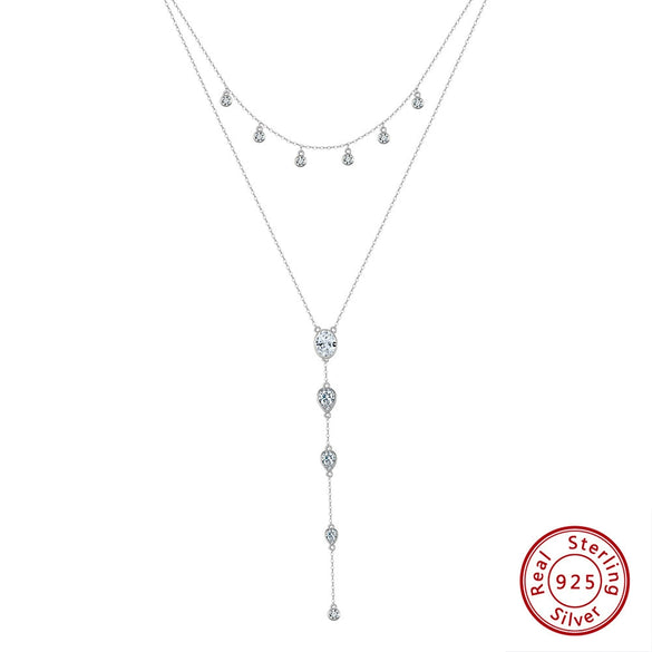 Wholesale Women's Double Layer Stacked Yshaped 925 Sterling Silver Geometric Necklace With Electroplating