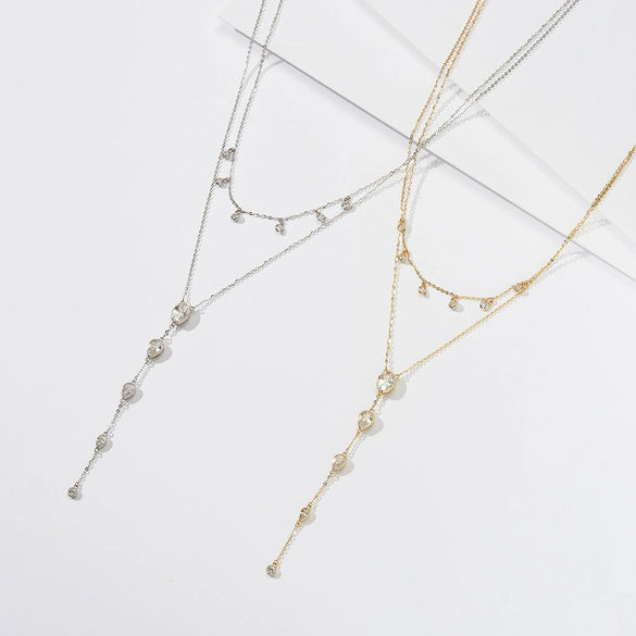 Wholesale Women's Double Layer Stacked Yshaped 925 Sterling Silver Geometric Necklace With Electroplating