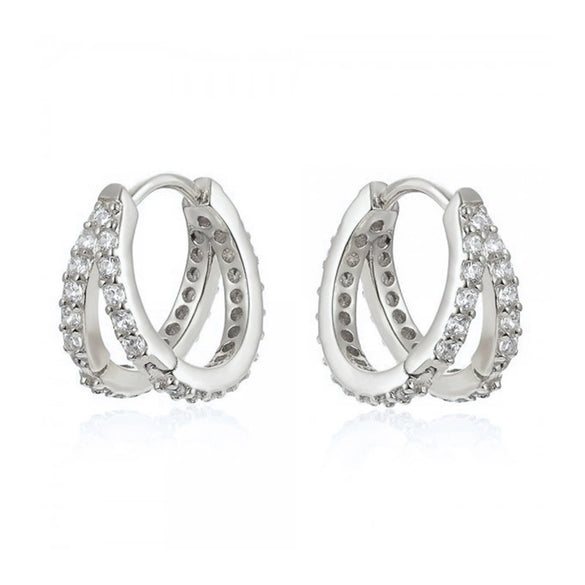 Wholesale Women's Double Layer Zircon Earrings Silver Needle Copper Geometric Light Luxury Electroplated