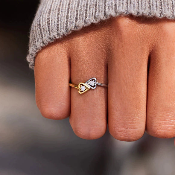 Wholesale Women's Double Love Zircon Color Separation Ring 925 Sterling Silver Geometric Electroplated