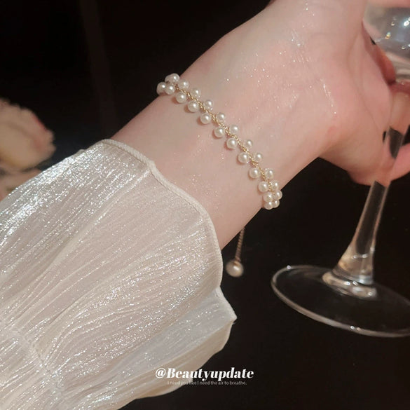 Wholesale Women's Double Row Imitation Pearl Handmade Geometric Woven Light Luxury Fashion Exquisite Bracelet