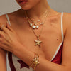 Wholesale Women's Doublelayer Asymmetrical Pearl Light Zircon Necklace With Geometric Pattern Copper Chain And Titanium Steel Pendant Electroplated In 18K Gold Color Preservation