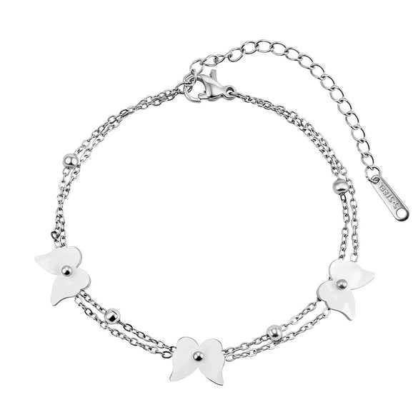 Wholesale Women's Doublelayer Beaded Chain Jewelry With Geometric Butterfly Pendant Electroplated Stainless Steel Original Design