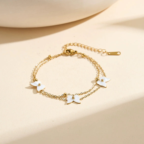 Wholesale Women's Doublelayer Beaded Chain Jewelry With Geometric Butterfly Pendant Electroplated Stainless Steel Original Design