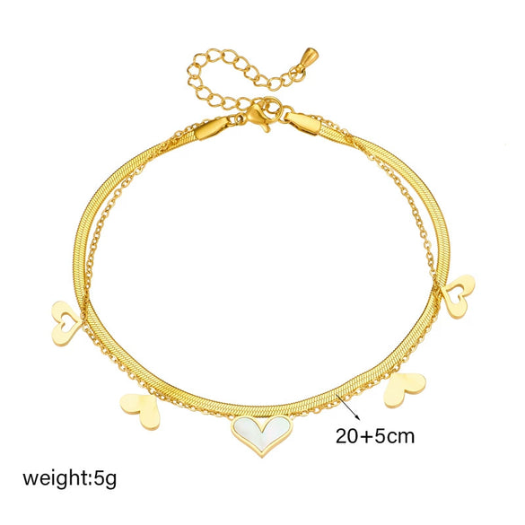 Wholesale Women's Doublelayer Chain Anklet Stainless Steel Love Pendant Accessories