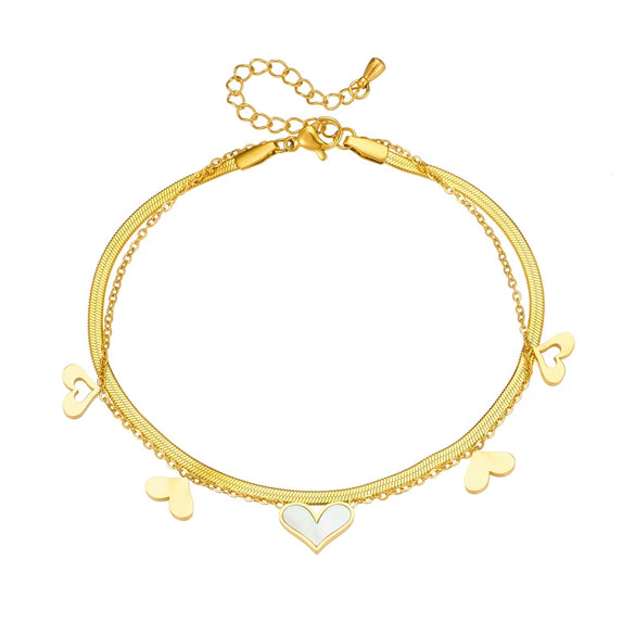 Wholesale Women's Doublelayer Chain Anklet Stainless Steel Love Pendant Accessories