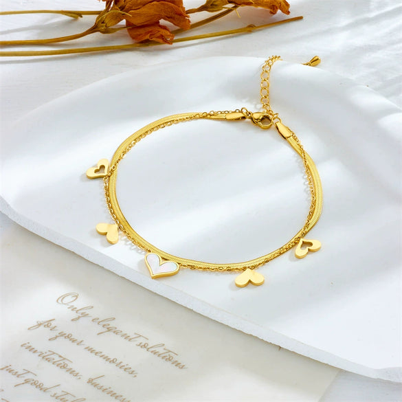 Wholesale Women's Doublelayer Chain Anklet Stainless Steel Love Pendant Accessories