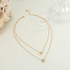 Wholesale Women's Doublelayer Geometric Heart Stainless Steel Zircon Necklace 18K Gold Plated