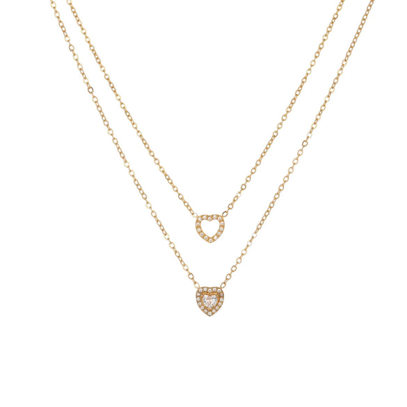 Wholesale Women's Doublelayer Geometric Heart Stainless Steel Zircon Necklace 18K Gold Plated