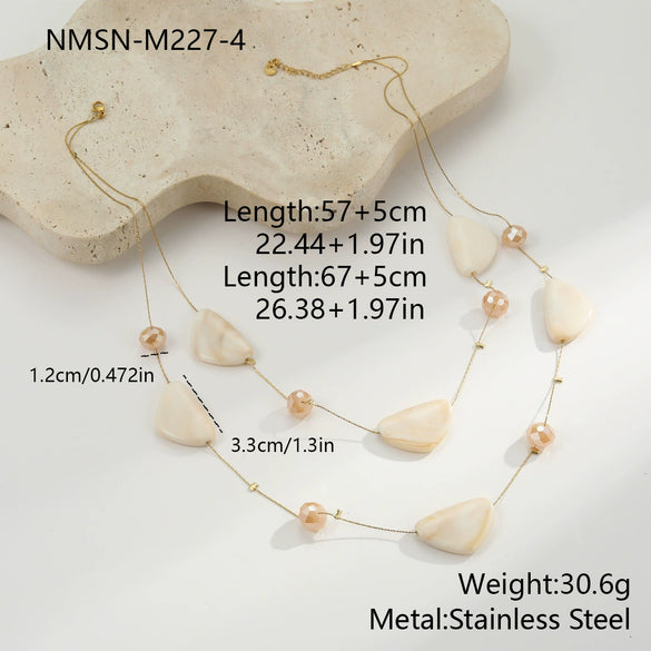 Wholesale Women's Doublelayer Geometric Resin And 18K Gold Electroplated Heart Crystal Sweater Necklace