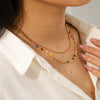 Wholesale Women's Doublelayer Geometric Stainless Steel Electroplated Necklace With Snake And Beaded Chains